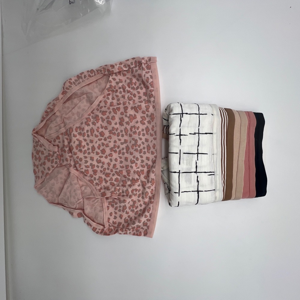 Auden Womens Cotton Bikini Underwear Lot 7 Pairs Leopard Grid Stripes Pink L